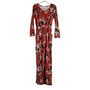 Chenault Girl Size 10 Orange Floral Long Sleeve Jumpsuit Button Up Tie Waist